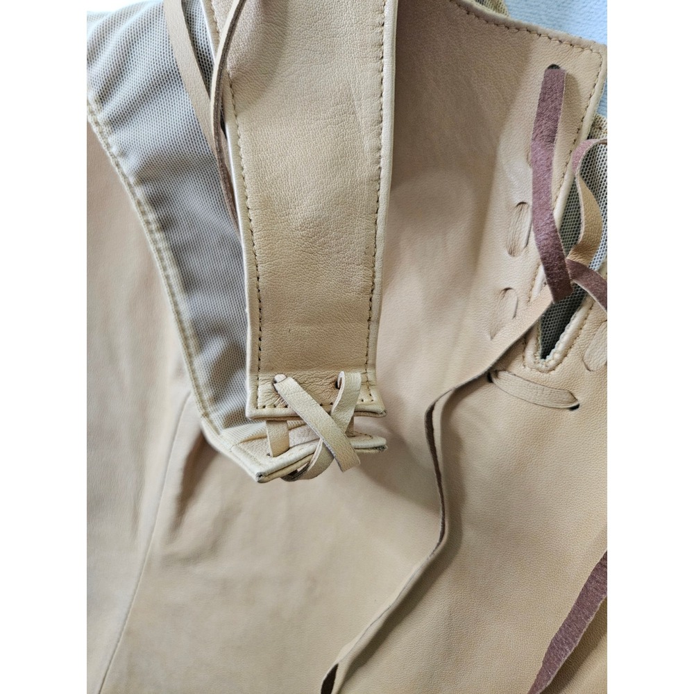 Harley Davidson Leather Vest Pants Set Womens XL Tan Lace Up Biker Western Flare - Picture 7 of 16
